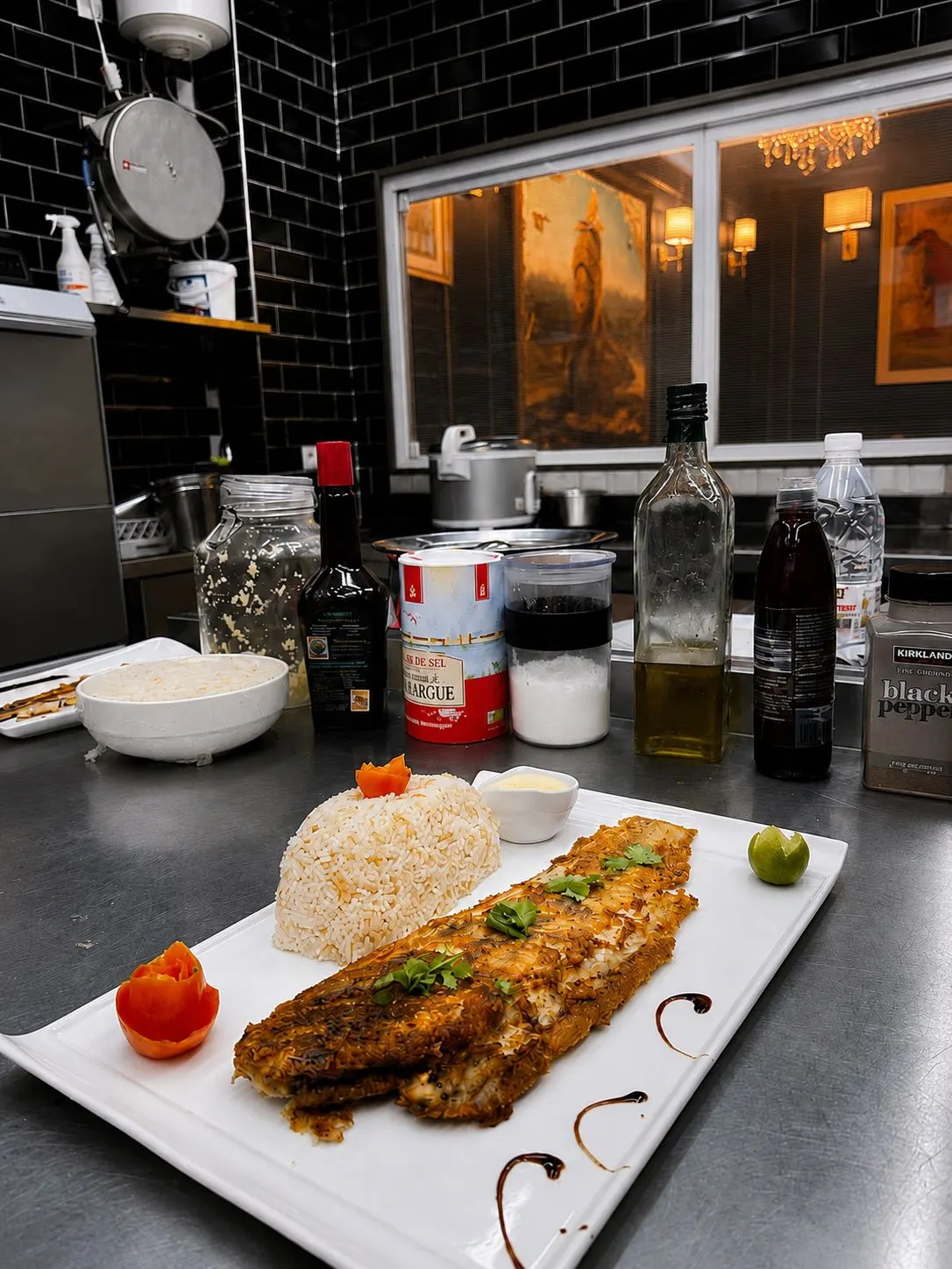 Poisson frit, riz parfumé